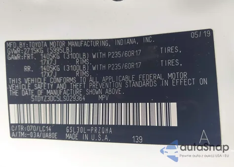 2020 Toyota Sienna Xle из США, поврежденный, VIN 5TDYZ3DC5LS029364